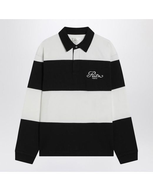 FRAME Black Striped Cotton Polo Shirt