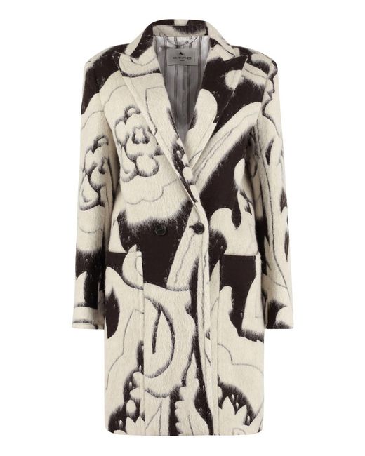 Etro Brown Wool Blend Double-Breasted Coat