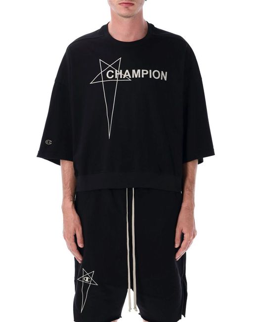 Rick Owens X Champion Black Tommy T Cropped for men
