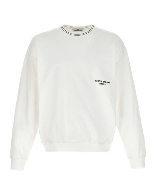 Mens white stone island sweatshirt hotsell