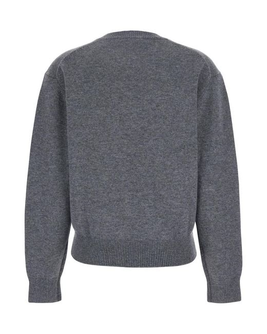 DUNST Gray Crewneck Sweater With Ribbed Trims
