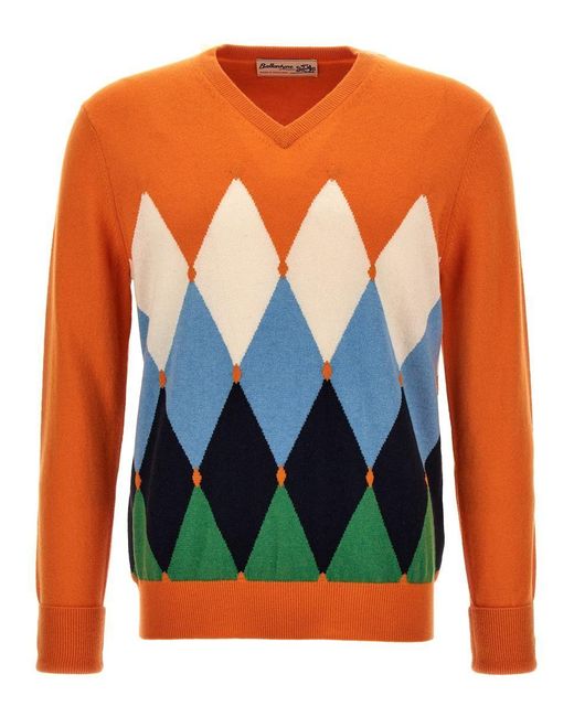 Ballantyne Argyle Sweater in Orange for Men | Lyst
