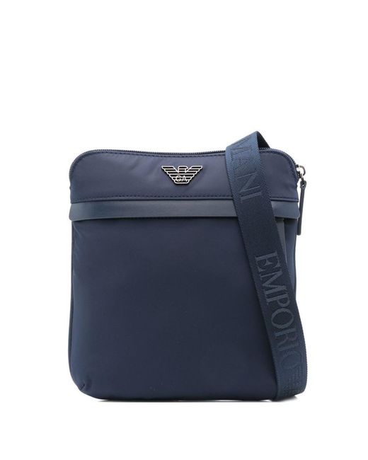 Emporio Armani Blue Logo-Plaque Messenger Bag for men