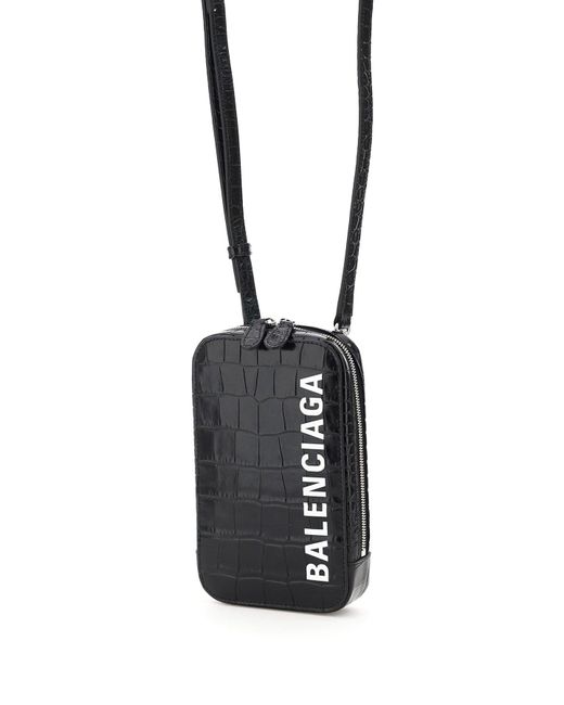 Balenciaga Leather Phone Bag With Cash Logo Shoulder Strap in Black - Save  7% - Lyst