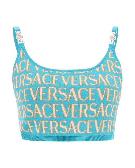 Versace Blue Monogram Knit Crop Top