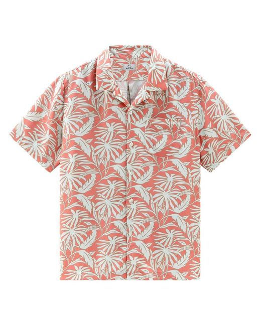 Woolrich Pink Tropical Print Bowling Shirt for men