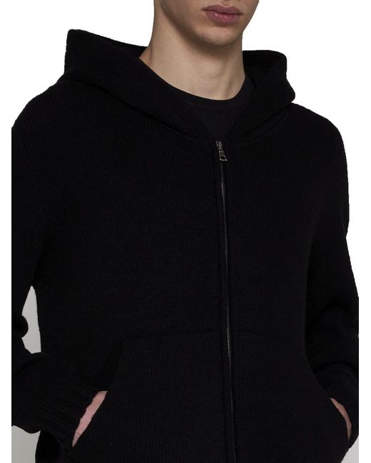 Palm Angels Black Curved Logo Hooded Wool-blend Sweater for men