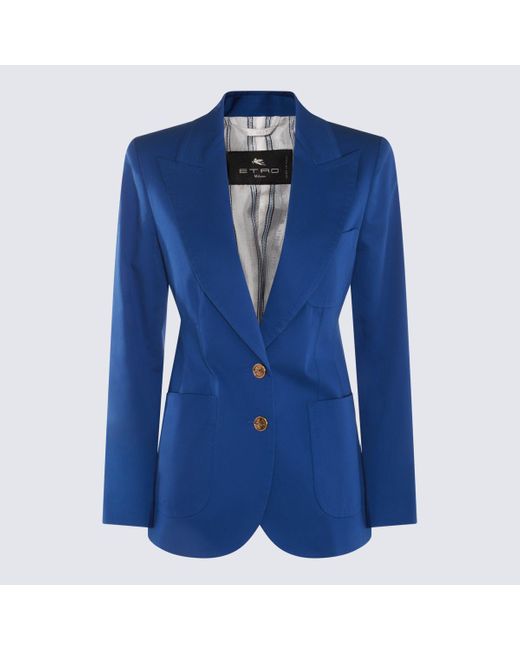 Etro Blue Cobalt Cotton Blend Blazer