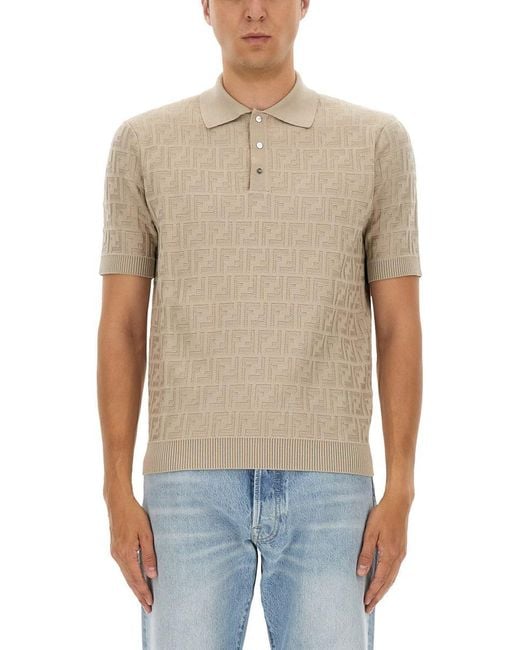 Fendi Blue Ff Cotton Knit Polo Shirt for men
