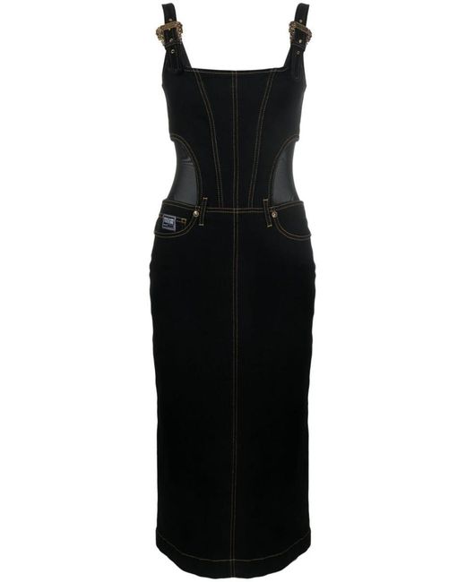 Versace Black Contrast-stitching Denim Dress