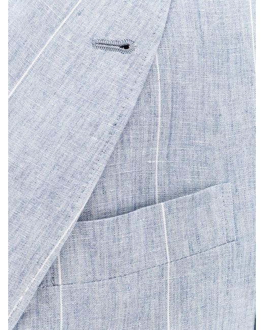 Brunello Cucinelli Blue Linend Striped Double-Breasted Suit for men