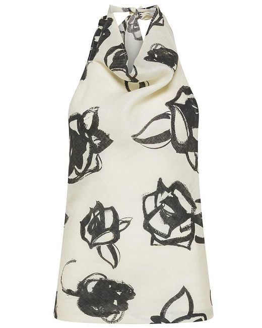 MSGM Natural Linen Blouse With Graphic Rose Print
