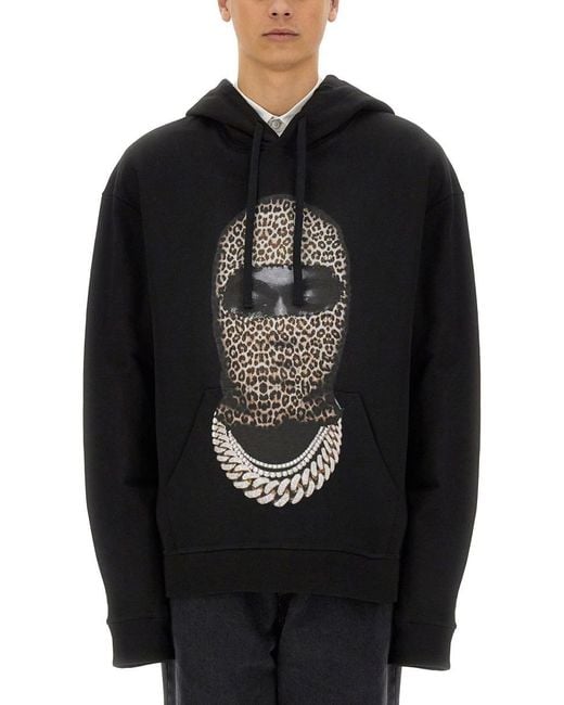 Ih Nom Uh Nit Black Leopard Mask Print Sweatshirt for men
