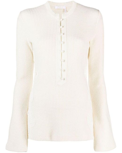 Chloé White Embroidered Wool Jumper