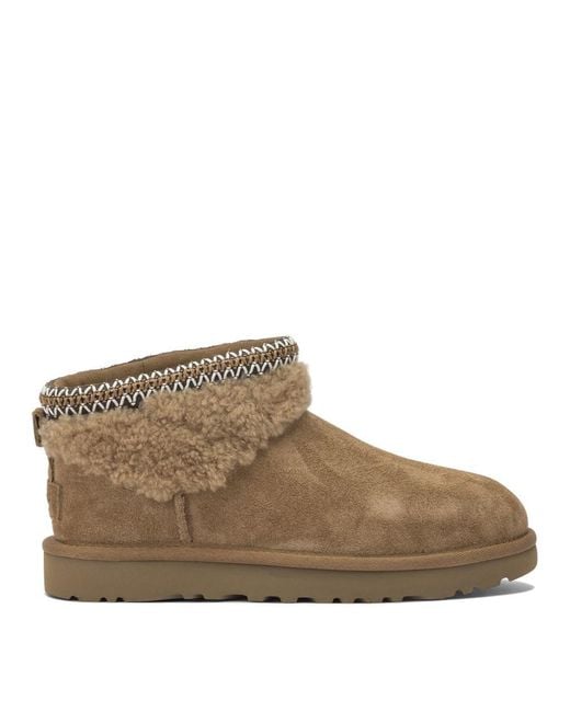Ugg Brown "Classic Ultra Mini Maxi Curly" Ankle Boots