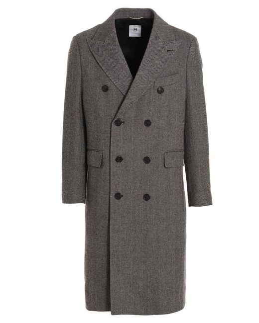 PT Torino Gray Herringbone Tweed Long Coat for men