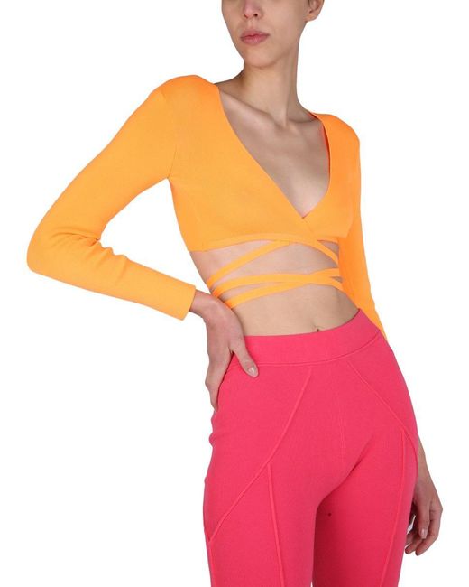 MSGM Pink Wrap Knitted Crop Top