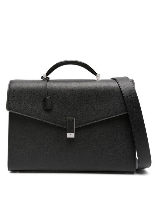 Valextra Black Foldover Leather Bag for men