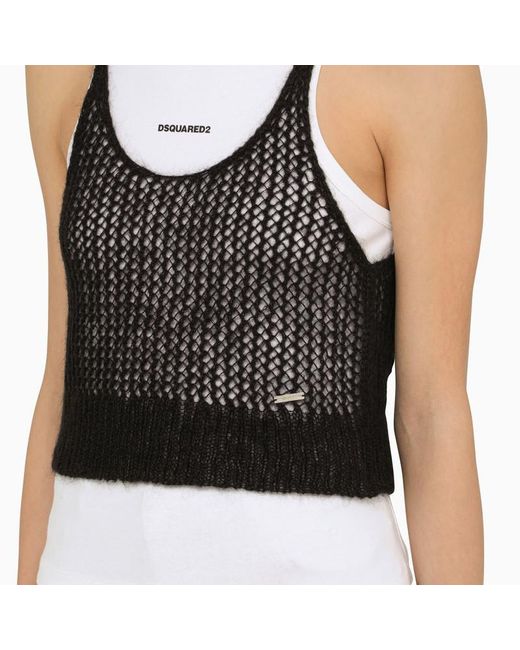 DSquared² Black Perforated Mohair Blend Top