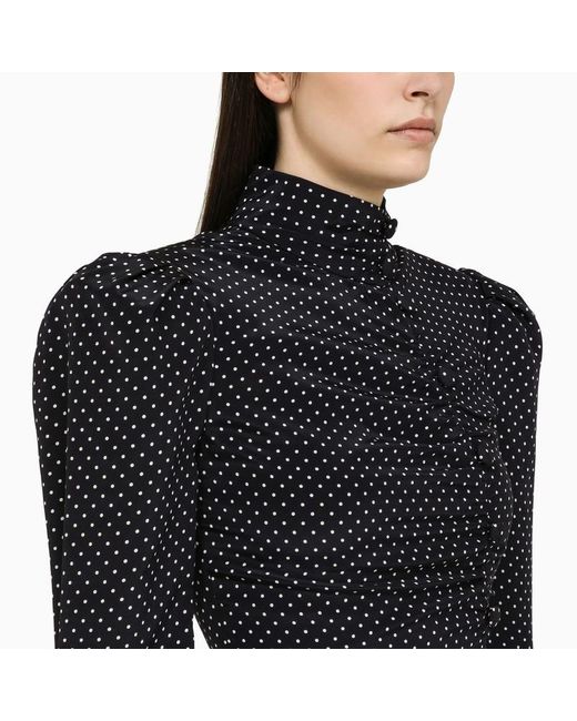 Alessandra Rich Black Blue Dress With White Polka Dots In Silk