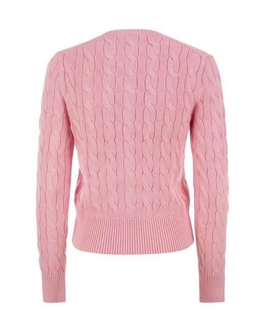 Polo Ralph Lauren Plaited Cotton Cardigan in Pink | Lyst