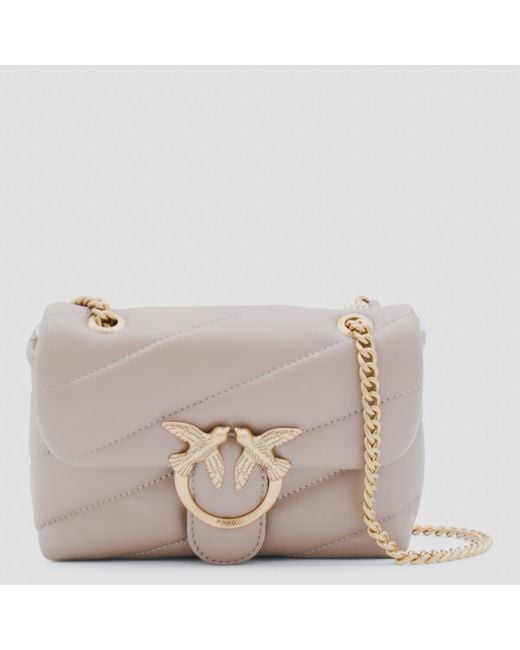 Pinko Gray Leather Love Puff Baby Shoulder Bag