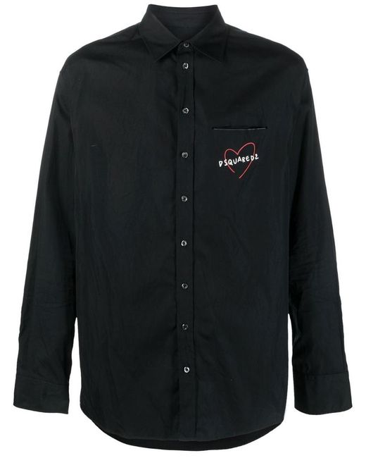 DSquared² Black Logo-print Button-up Shirt for men