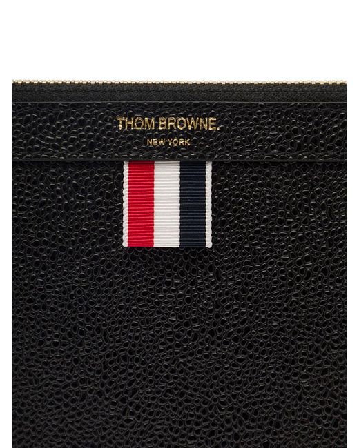 Thom Browne Black Document Holder With Grained Texture And Web Detail In Leather Man for men