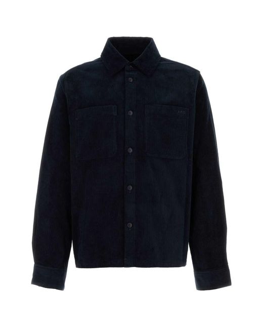 A.P.C. Blue Dark Corduroy Leon Shirt for men
