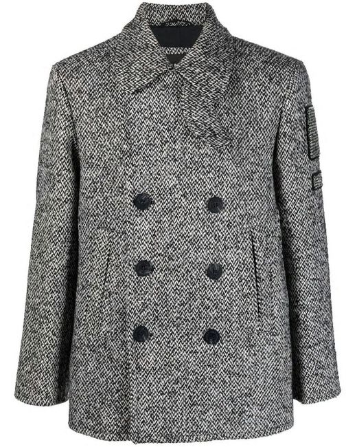 Neil Barrett Gray Black And White Double-breasted Tweed Coat for men