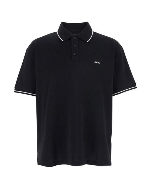 Amiri Black Polo Shirt With Classic Collar And Logo Lettering Embroidery On The Front for men