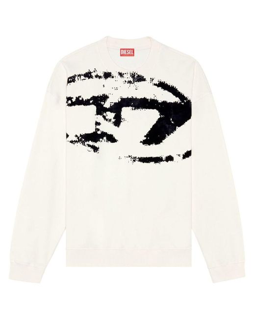 DIESEL White S-Boxt-N5 Sweatshirt With Distressed Flocked Logo for men