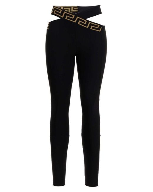 Versace Black Greca Crossover Waistband leggings