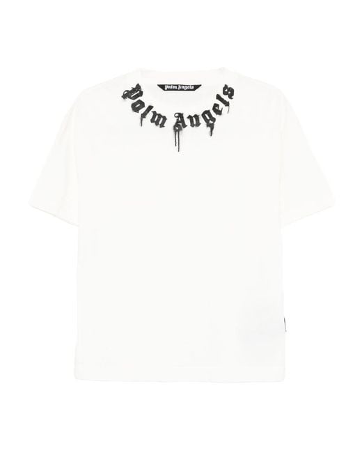 Palm Angels White Logo Cotton T-Shirt for men