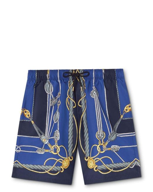 Versace Blue Nautical Graphic-print Swim Shorts for men