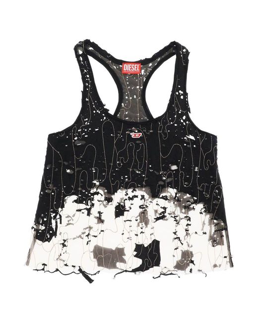 DIESEL Black "Destroyed Tulle And Jersey Top With