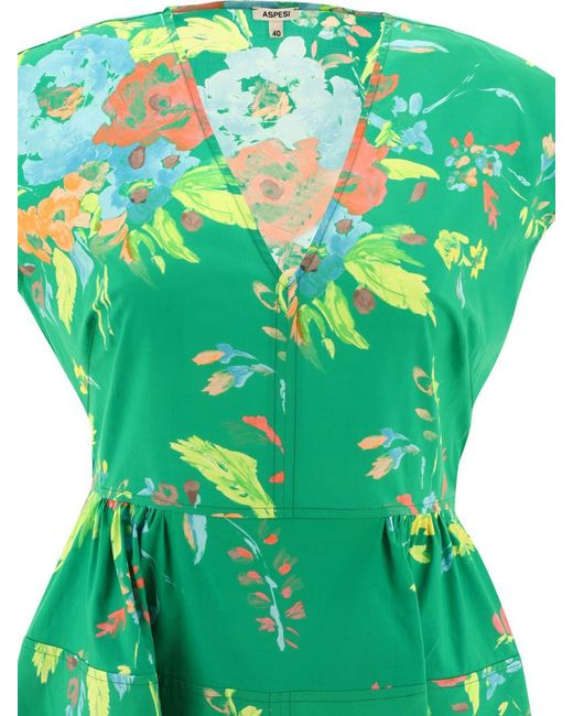 Aspesi Green Floral-Print Dress