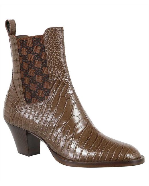 Fendi Brown Karligraphy Leather Ankle Boots