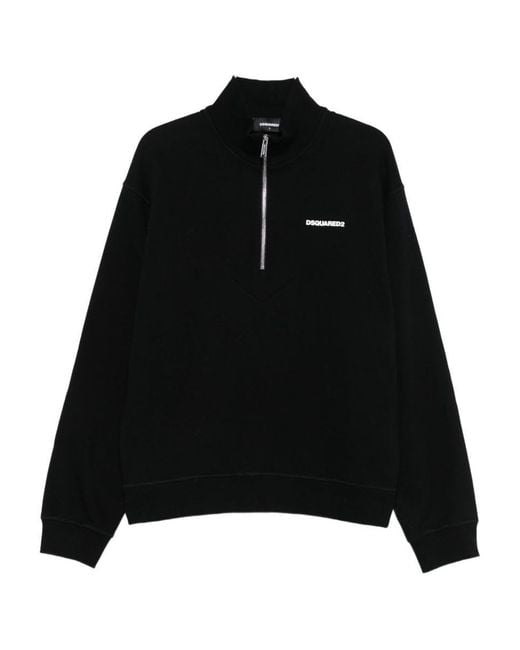 DSquared² Black Cotton Sweatshirt With Zip for men