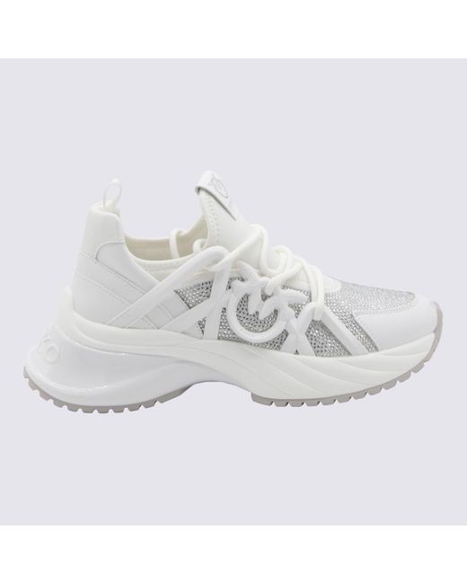 Pinko White And Silver Leather Ariel Sneakers