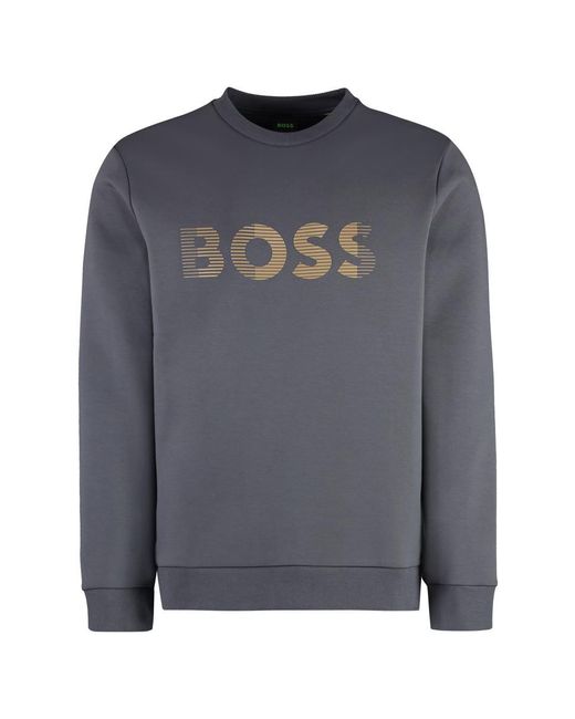 Boss Gray Cotton Crew-Neck Sweatshirt for men