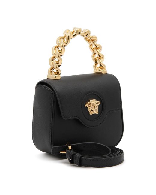 Versace Black Leather La Medusa Mini Top Handle Bag