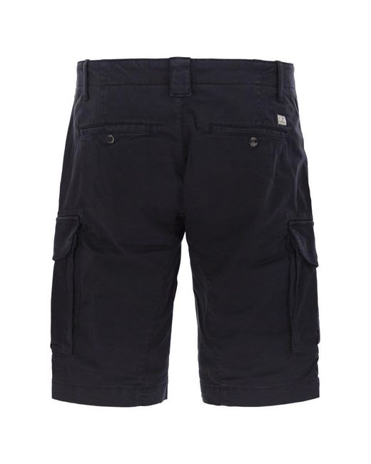 C P Company Black Stretch Cotton Satin Cargo Shorts for men