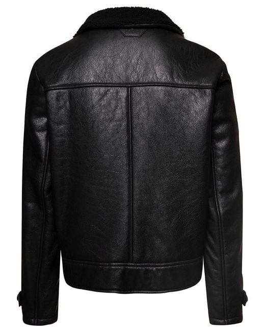 Salvatore Santoro Black Jacket With Shearling Revers And Logo Detail for men