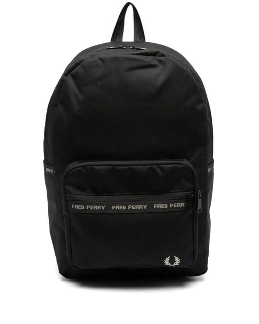 Fred Perry Black Embroidered-logo Backpack for men
