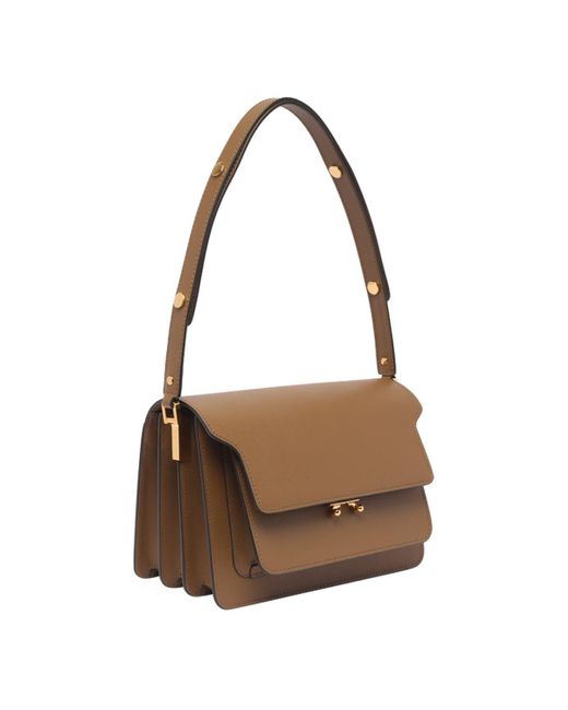Marni Brown Trunk Crossbody Bag In Saffiano Leather Woman