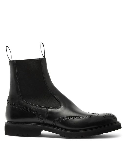 Tricker's Black Henry Country Boots With Brogue Detailing Shoes for men