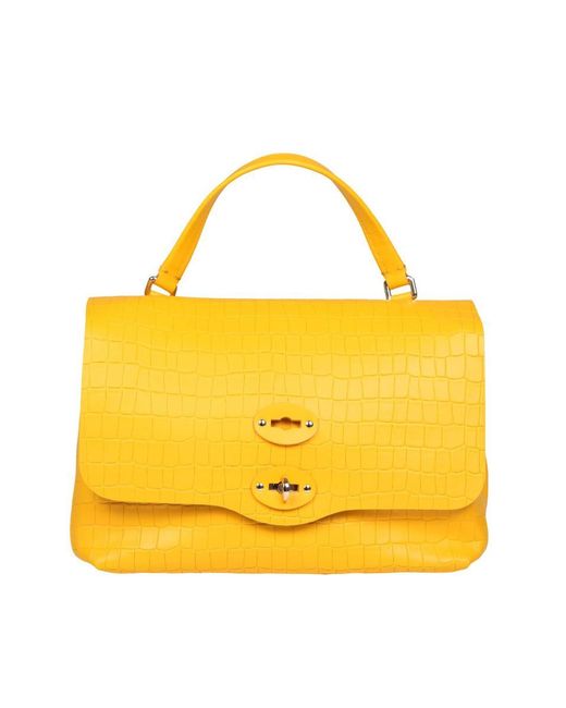 Zanellato Yellow Croco Print Leather Bag That Can Be Carried By Hand Or Over The Shoulder