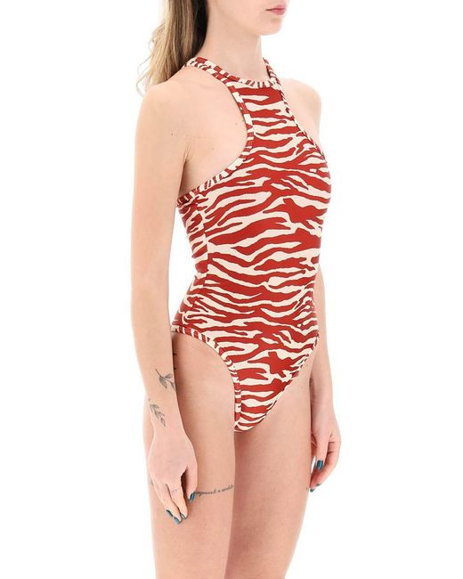 The Attico Red One-Piece Animal Print Swimsuit