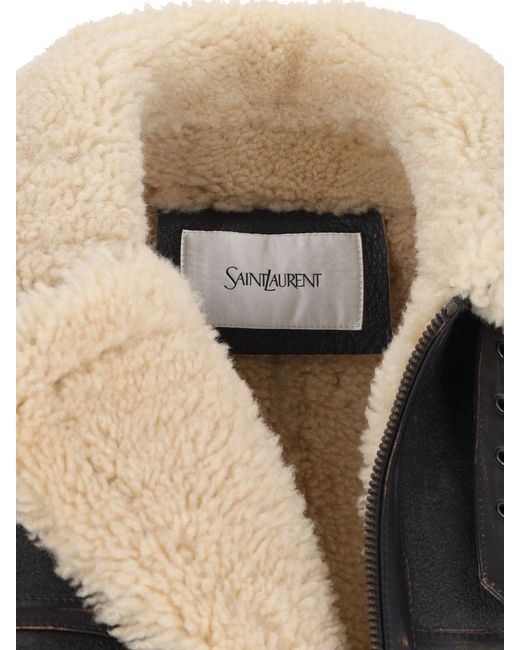 Saint Laurent Black Leather And Shearling Jacket